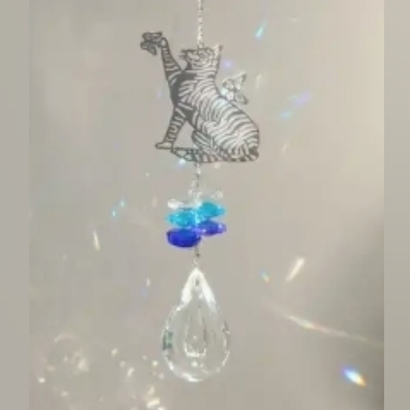Other - Cat Reaching for Butterfly Metal & Glass Suncatcher